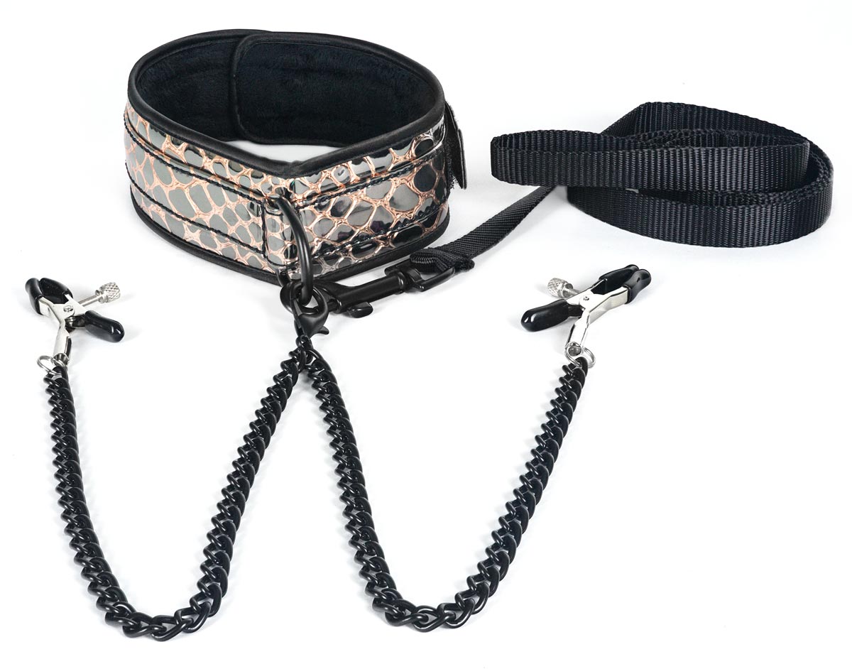 COLLAR AND LEASH WITH NIPPLE CLAMPS