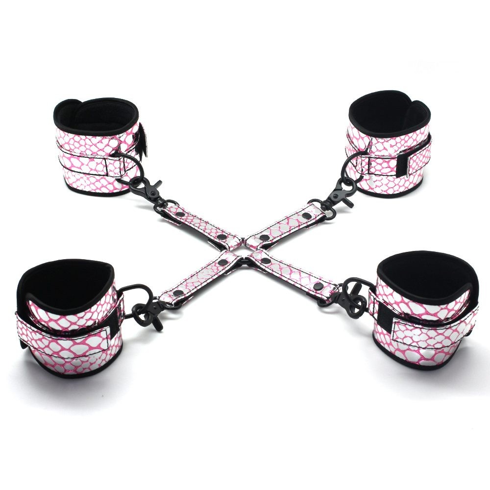 FAUX LEATHER WRIST AND ANKLE RESTRAINS WITH HOG TIE