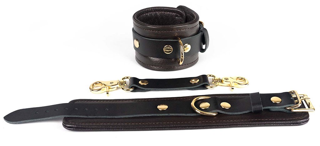 Wrist Restraints-Brown Leather with Gold Accent hardware