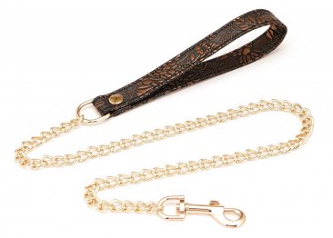 BROWN FLORAL PRINT PU COLLAR AND LEASH