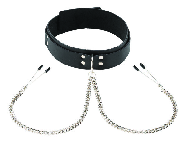 Black Leather Collar with Tweezer Clamps