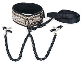 COLLAR AND LEASH WITH NIPPLE CLAMPS