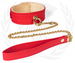 VEGAN COLLAR AND CHAIN LEASH-RED