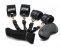 FAUX GLOSSY LEATHER WRIST AND ANKLE RESTRAINTS WITH BLINDFOLD